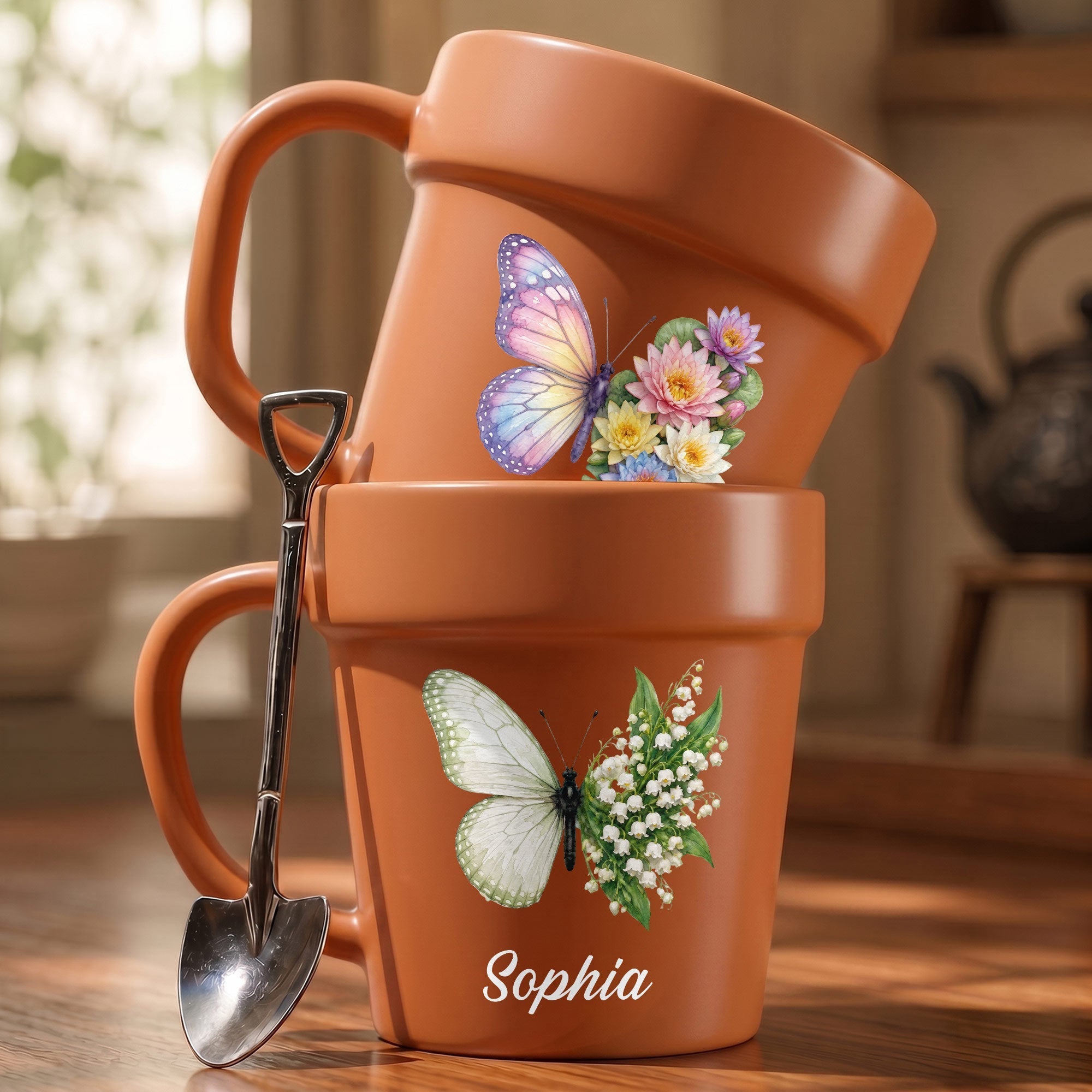 Personalized Plant Pot Ceramic Mug Custom Butterfly Gift for Her