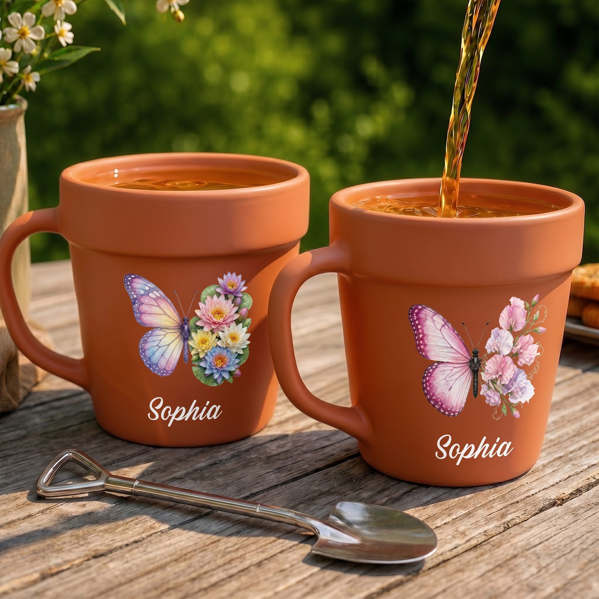 Personalized Plant Pot Ceramic Mug Custom Butterfly Gift for Her