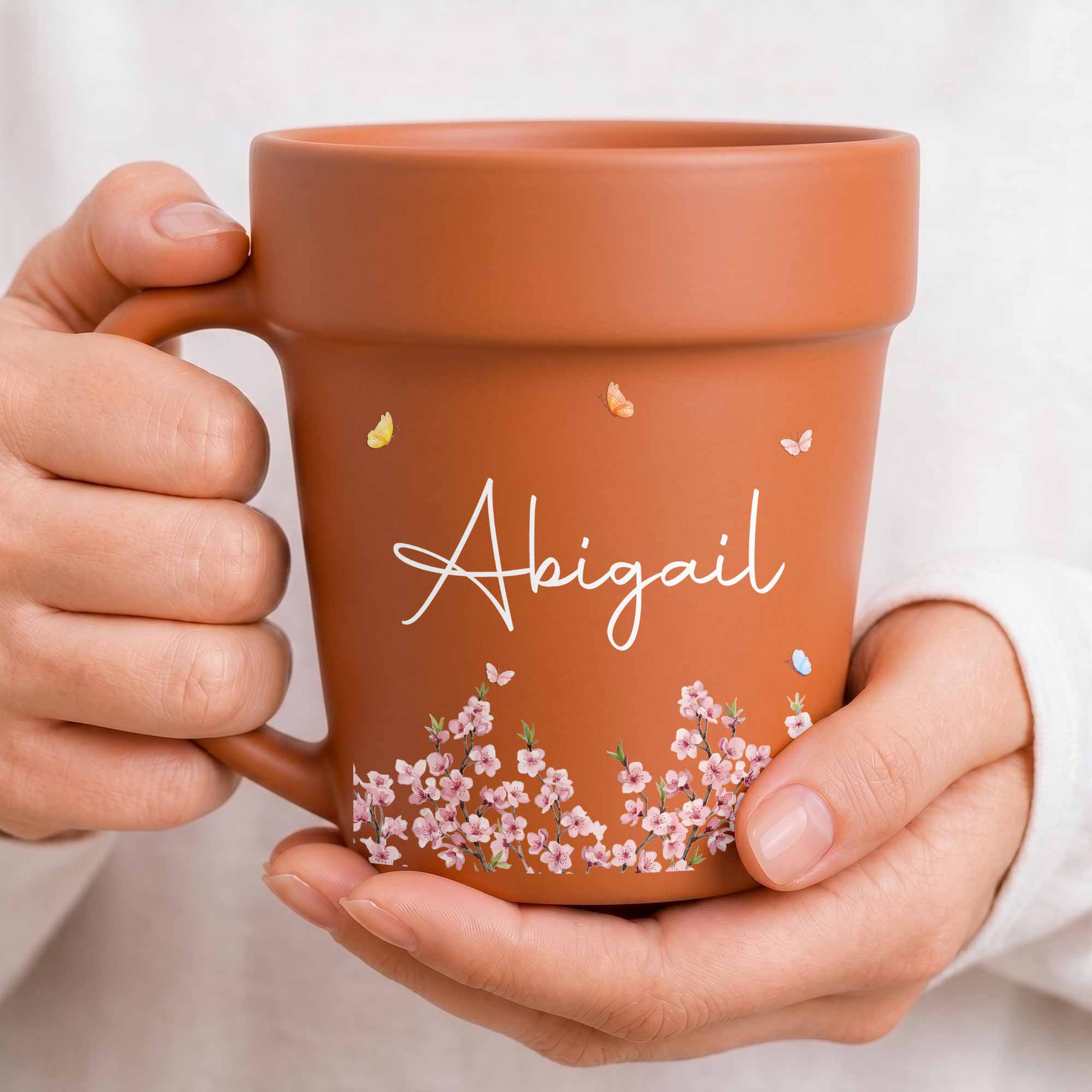 Personalized Ceramic Flower Pot Mug Custom Name Gift for Mom