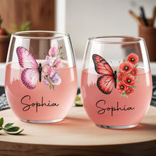 Load image into Gallery viewer, Personalized Stemless Wine Glass Custom Birth Month Flower Gift for Her
