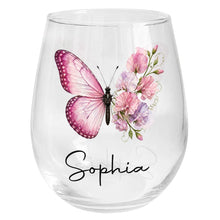 Load image into Gallery viewer, Personalized Stemless Wine Glass Custom Birth Month Flower Gift for Her
