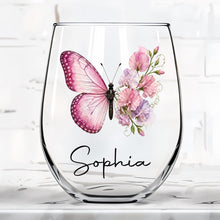 Load image into Gallery viewer, Personalized Stemless Wine Glass Custom Birth Month Flower Gift for Her
