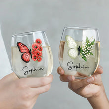 Load image into Gallery viewer, Personalized Stemless Wine Glass Custom Birth Month Flower Gift for Her
