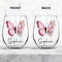 Load image into Gallery viewer, Personalized Stemless Wine Glass Custom Birth Month Flower Gift for Her
