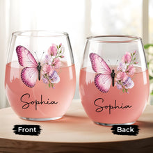 Load image into Gallery viewer, Personalized Stemless Wine Glass Custom Birth Month Flower Gift for Her
