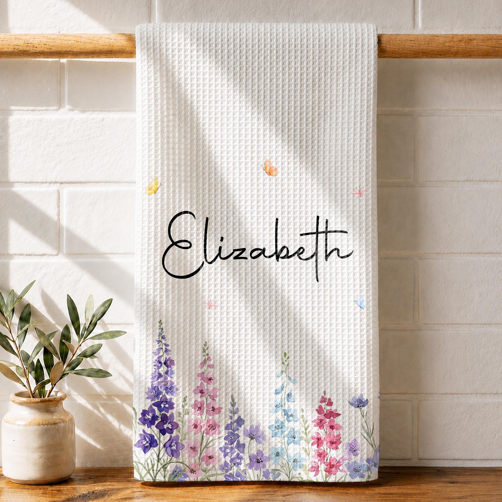 Personalized Kitchen Towel with Birth Month Flowers for Her