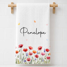 Load image into Gallery viewer, Personalized Kitchen Towel with Birth Month Flowers for Her
