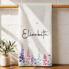 Load image into Gallery viewer, Personalized Kitchen Towel with Birth Month Flowers for Her
