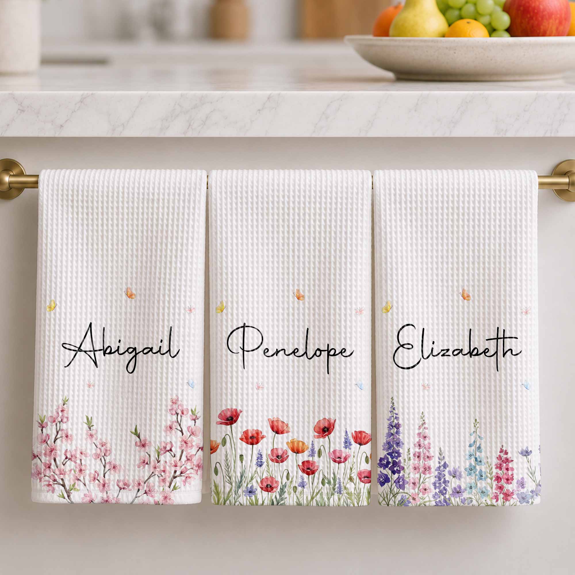 Personalized Kitchen Towel with Birth Month Flowers for Her