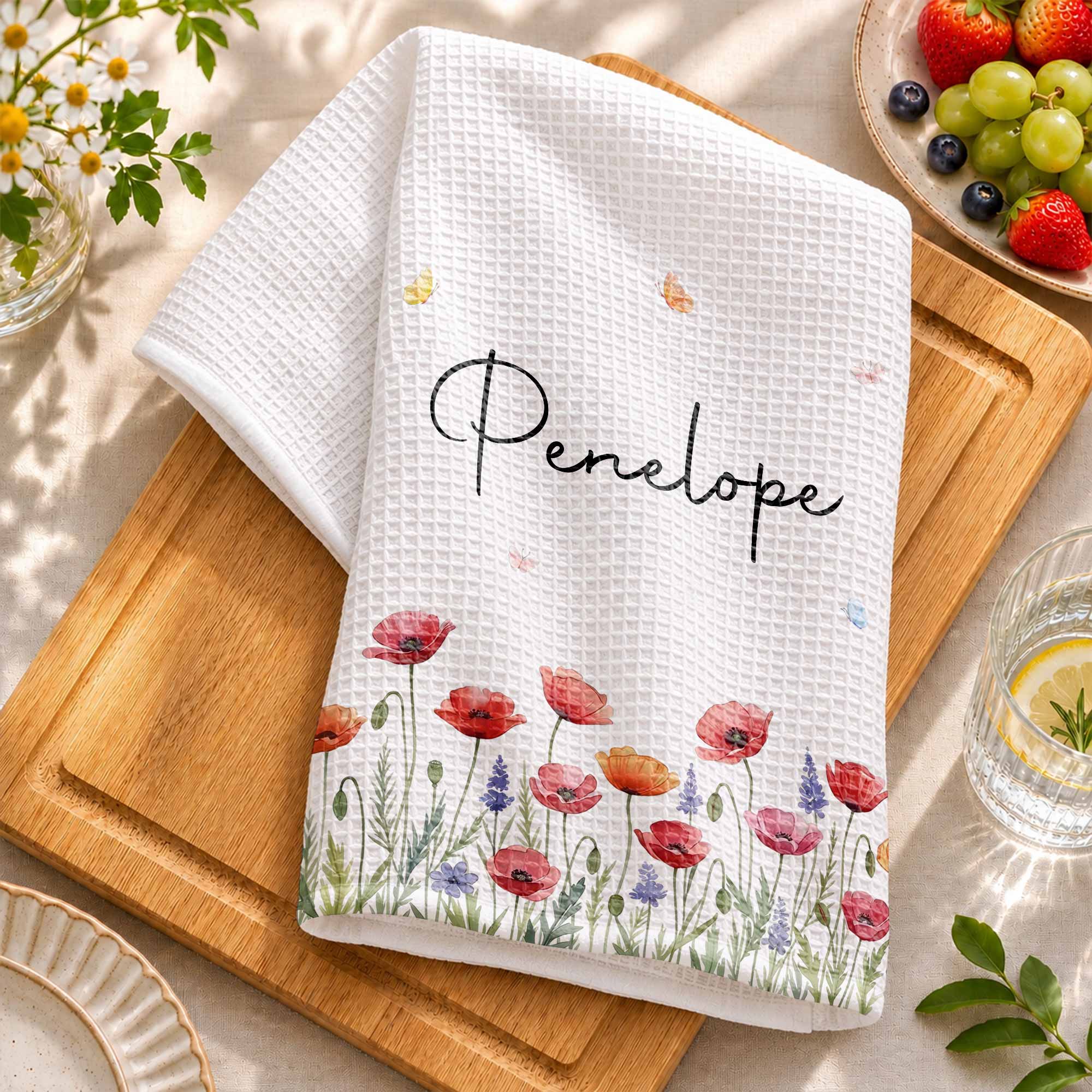 Personalized Kitchen Towel with Birth Month Flowers for Her