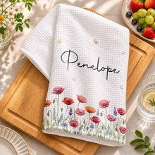 Load image into Gallery viewer, Personalized Kitchen Towel with Birth Month Flowers for Her
