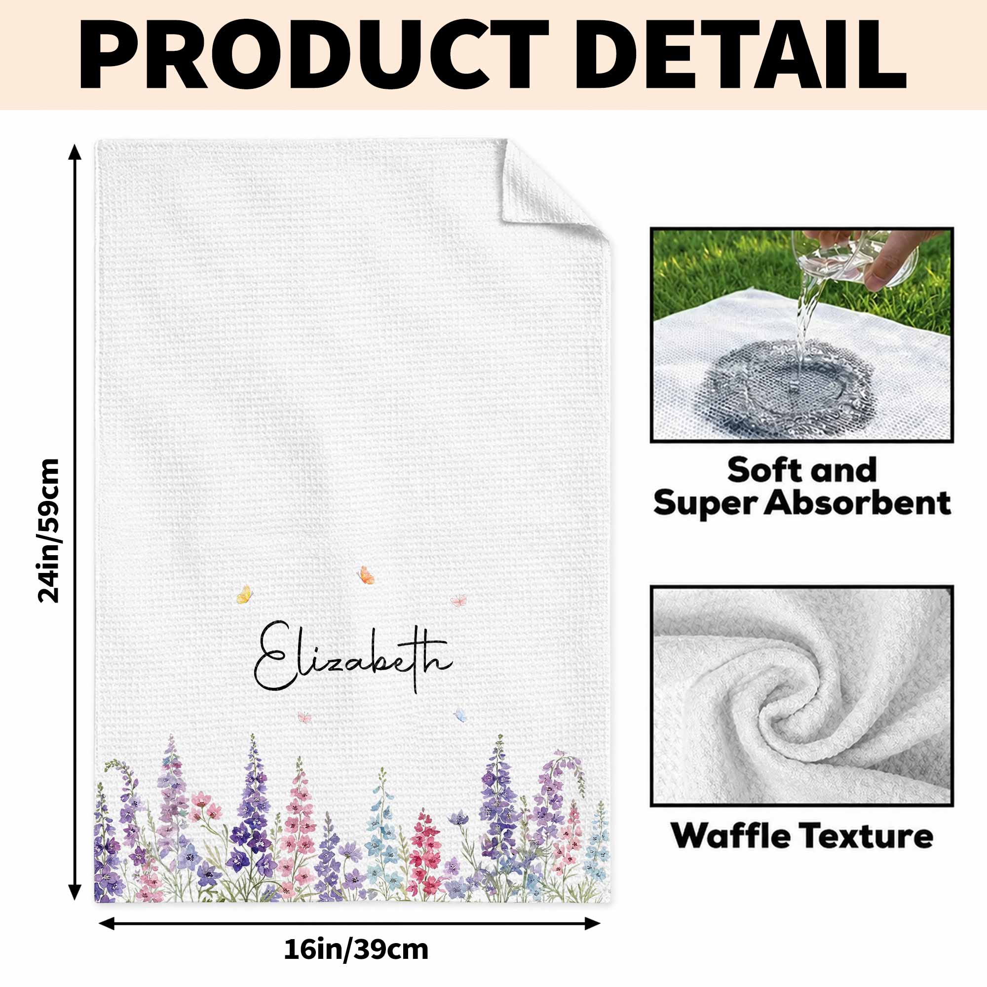 Personalized Kitchen Towel with Birth Month Flowers for Her