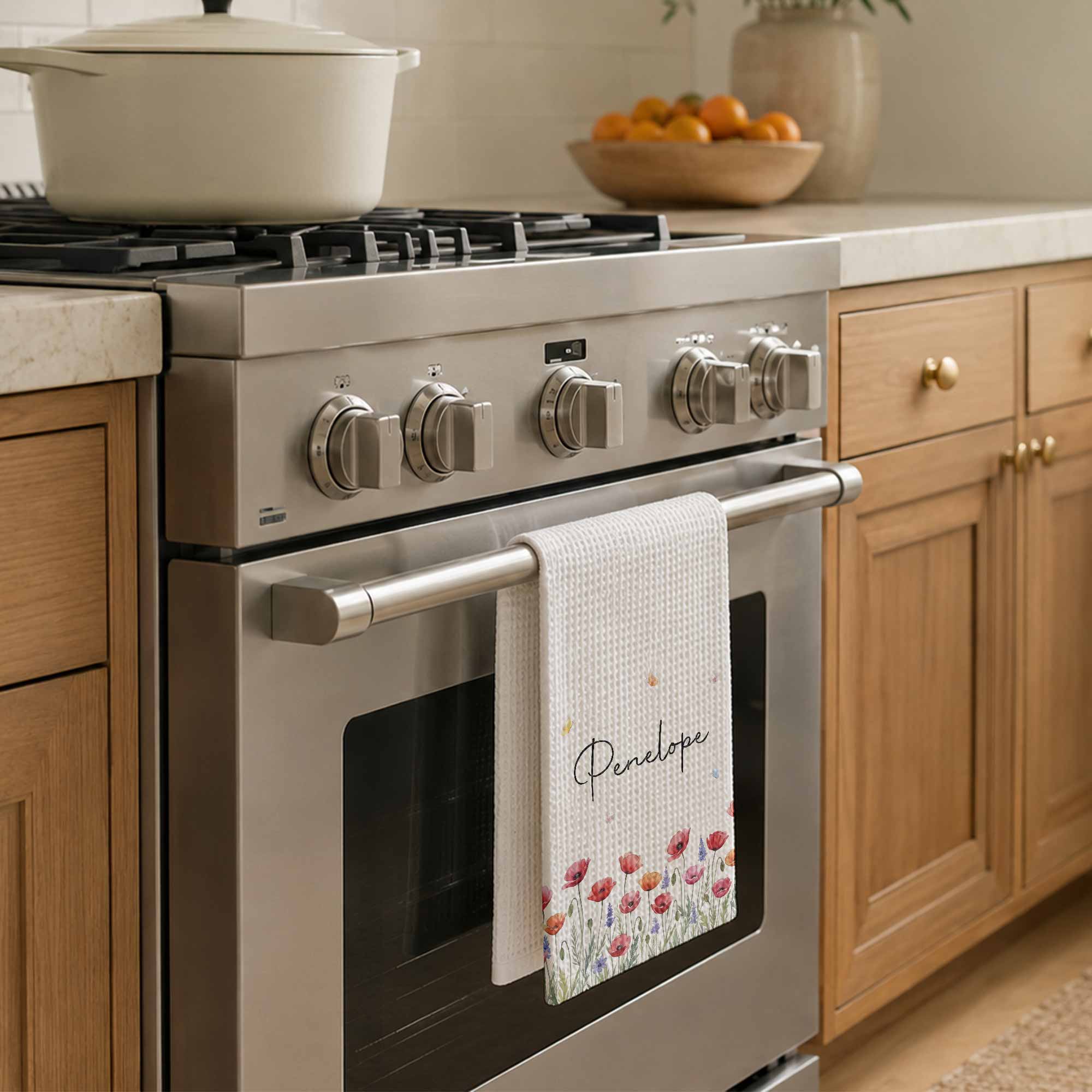 Personalized Kitchen Towel with Birth Month Flowers for Her