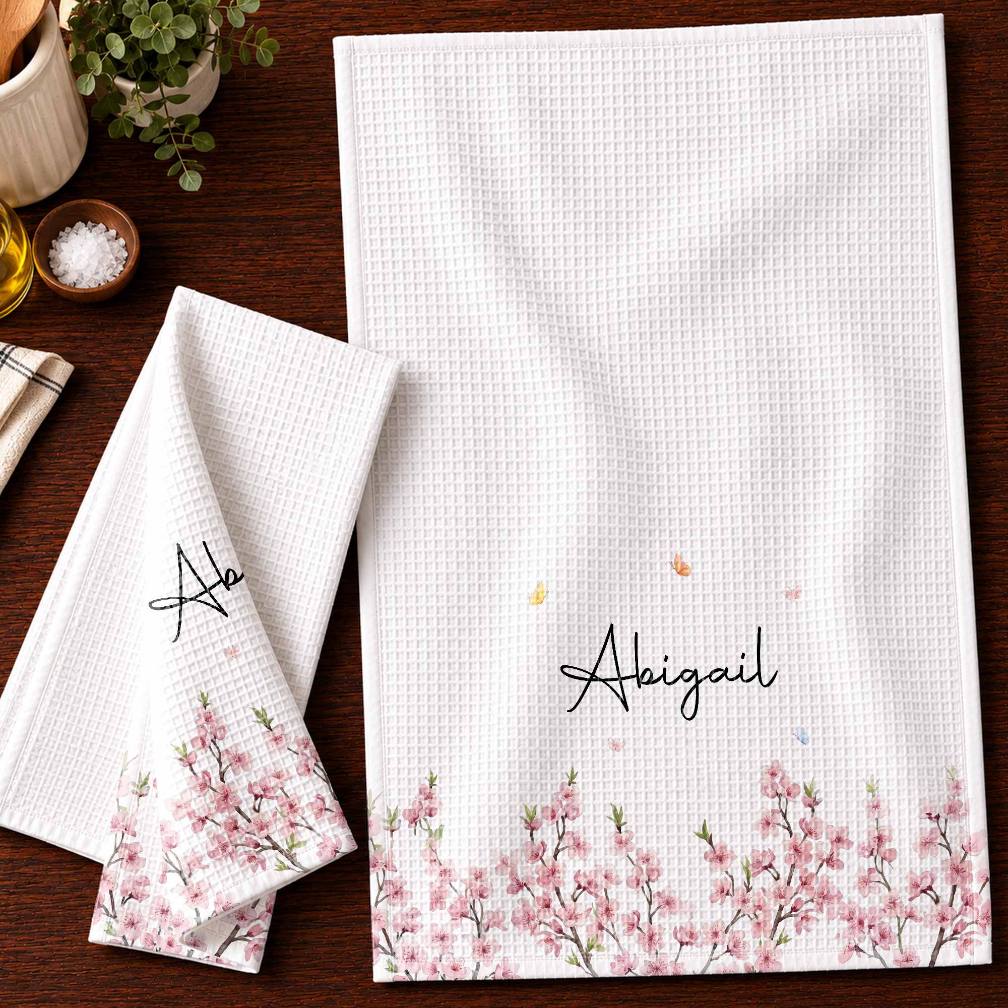Personalized Kitchen Towel with Birth Month Flowers for Her