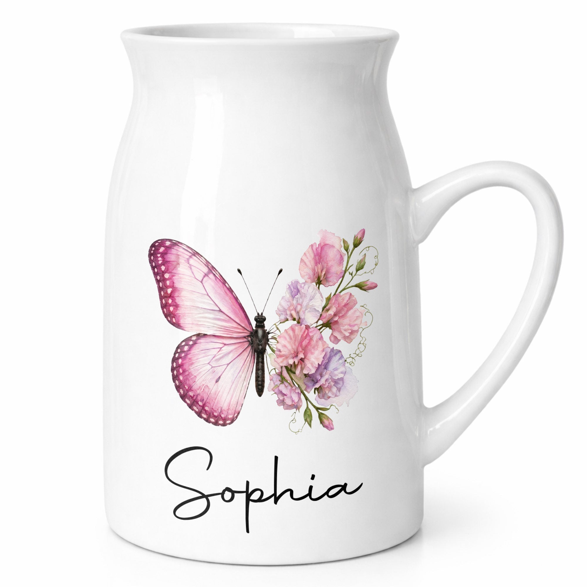 Personalized Butterfly Ceramic Flower Vase Custom Name Gift