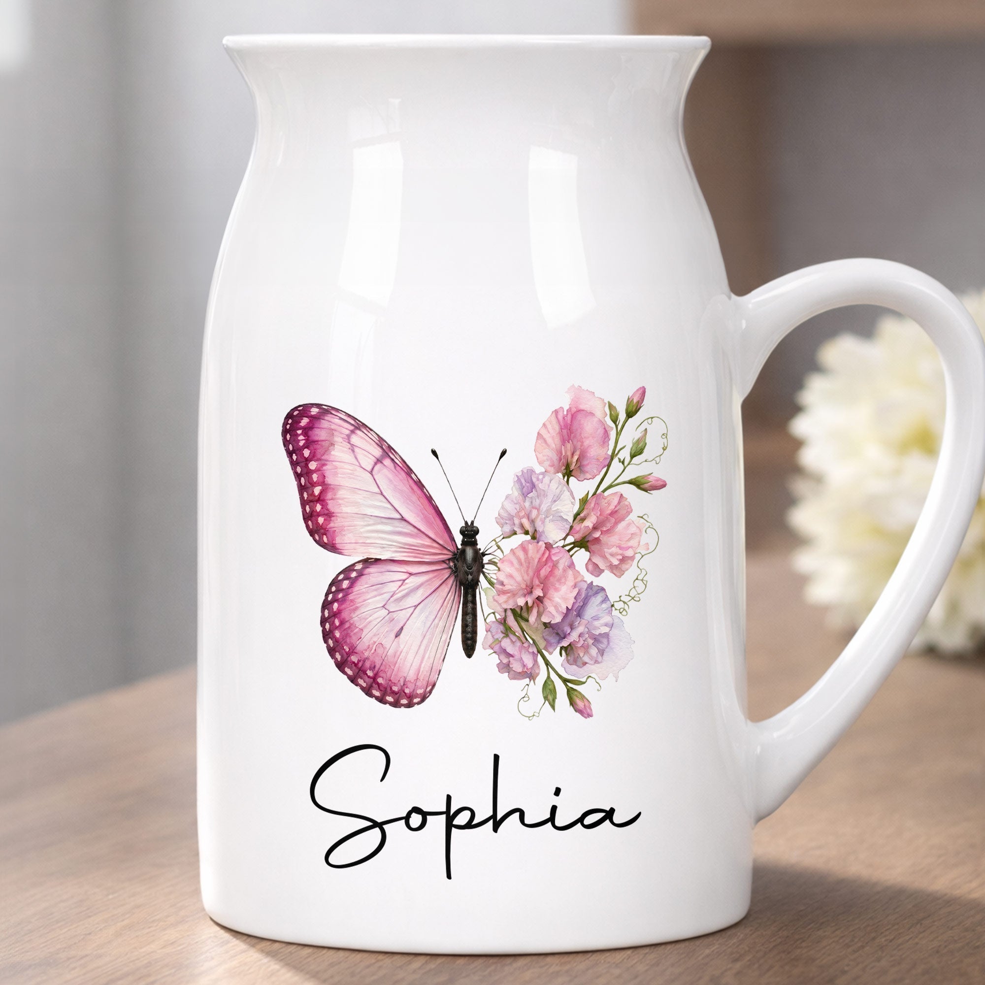 Personalized Butterfly Ceramic Flower Vase Custom Name Gift