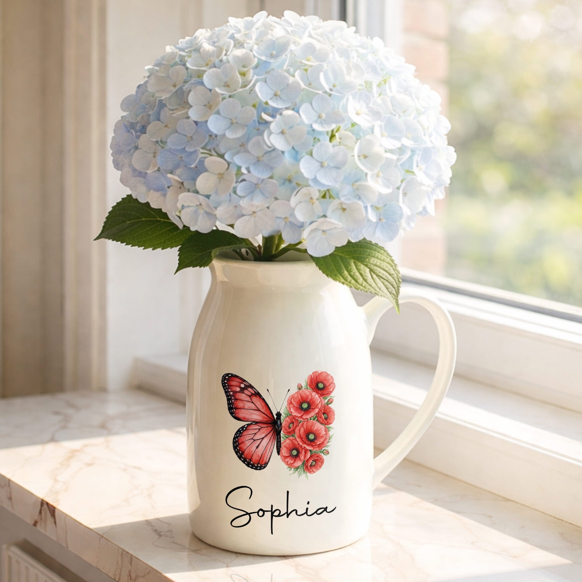 Personalized Butterfly Ceramic Flower Vase Custom Name Gift