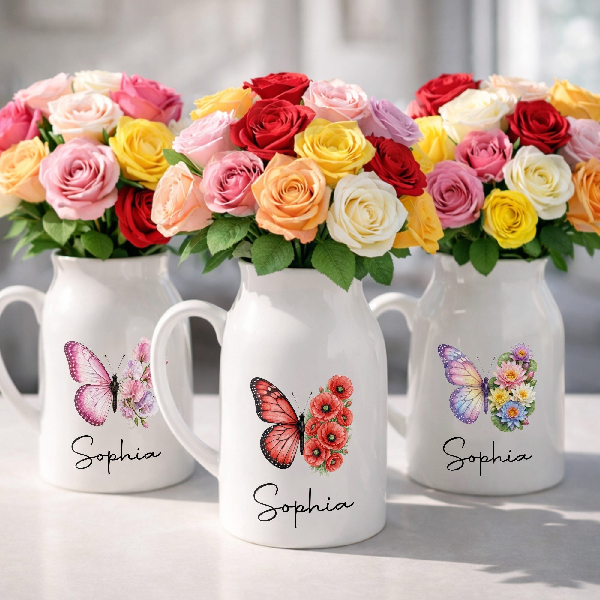 Personalized Butterfly Ceramic Flower Vase Custom Name Gift