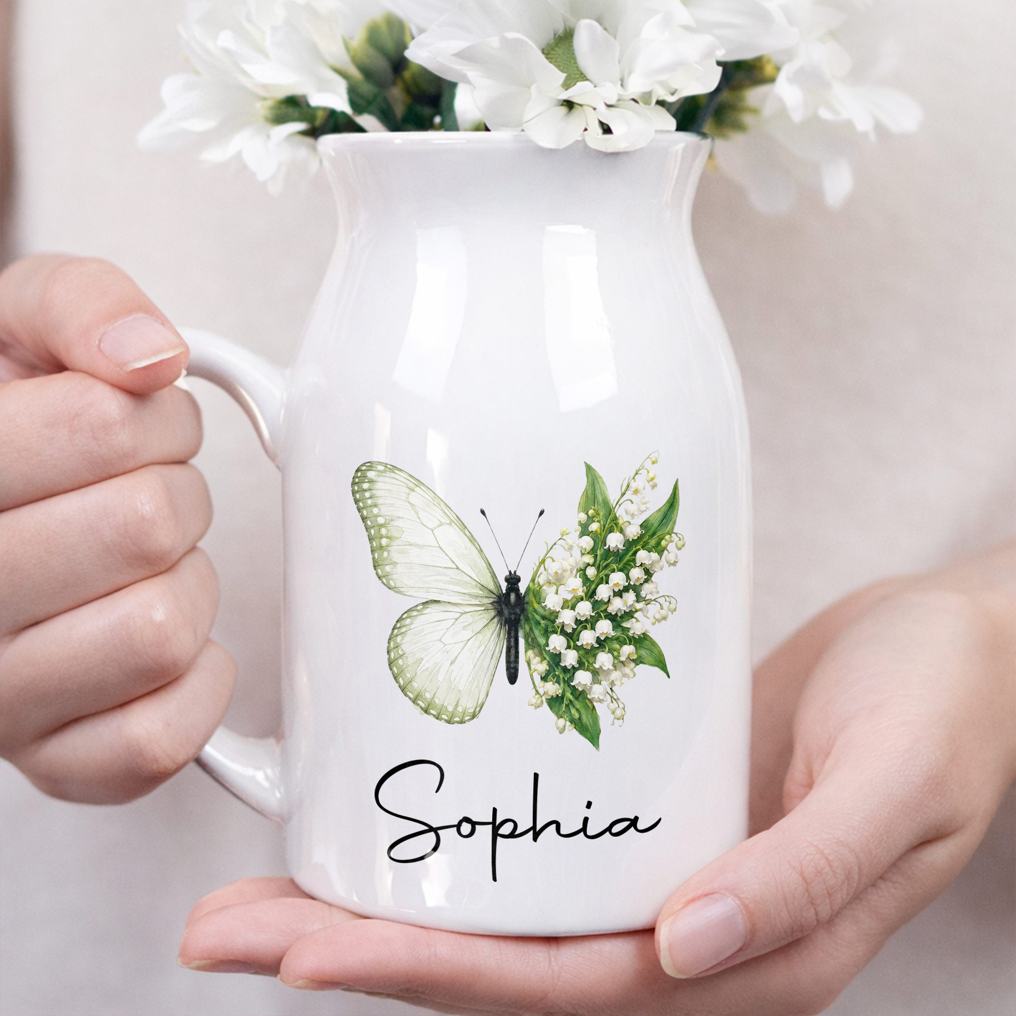 Personalized Butterfly Ceramic Flower Vase Custom Name Gift