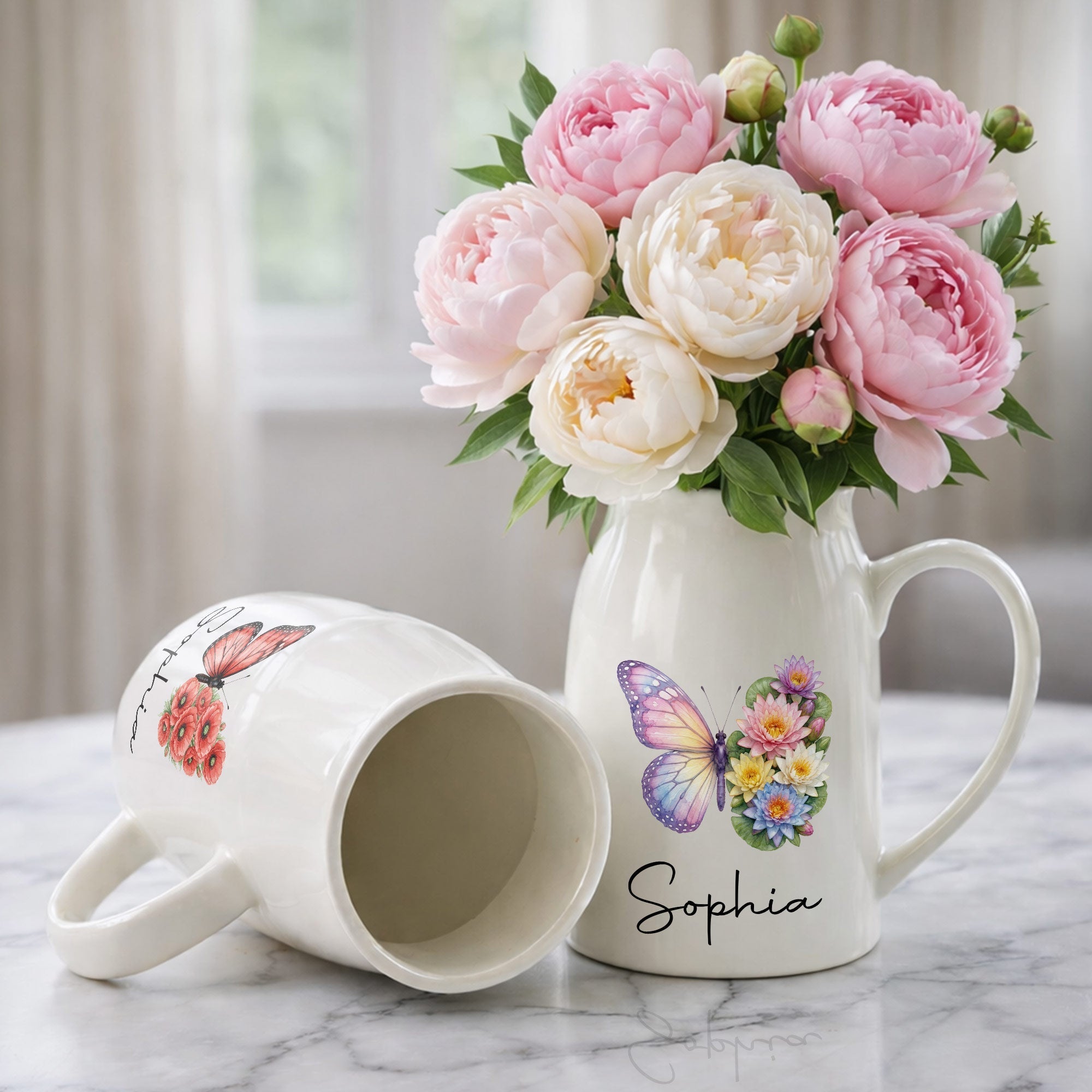 Personalized Butterfly Ceramic Flower Vase Custom Name Gift