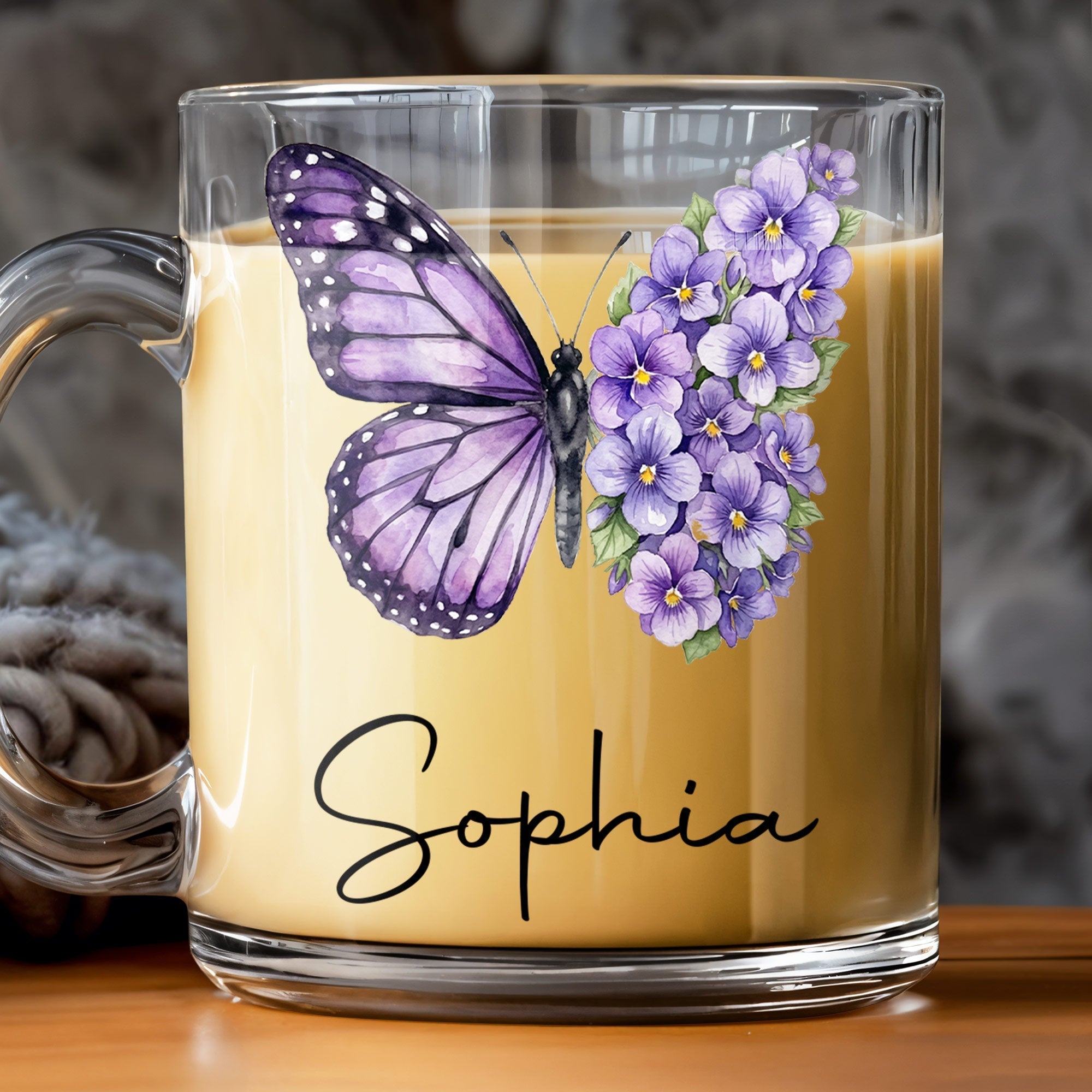 Personalized Birth Month Flowers Glass Mug Custom Gift for Her