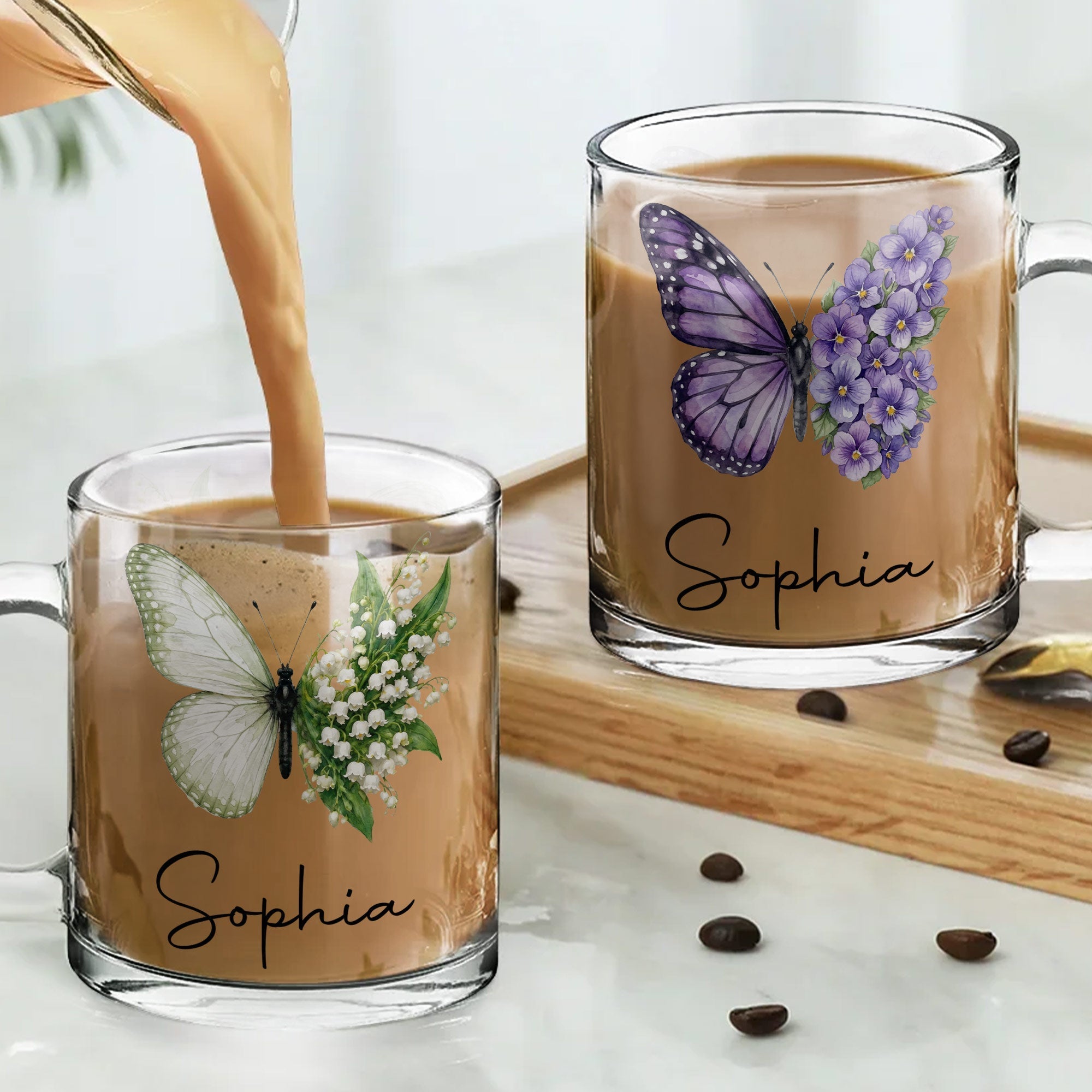 Personalized Birth Month Flowers Glass Mug Custom Gift for Her