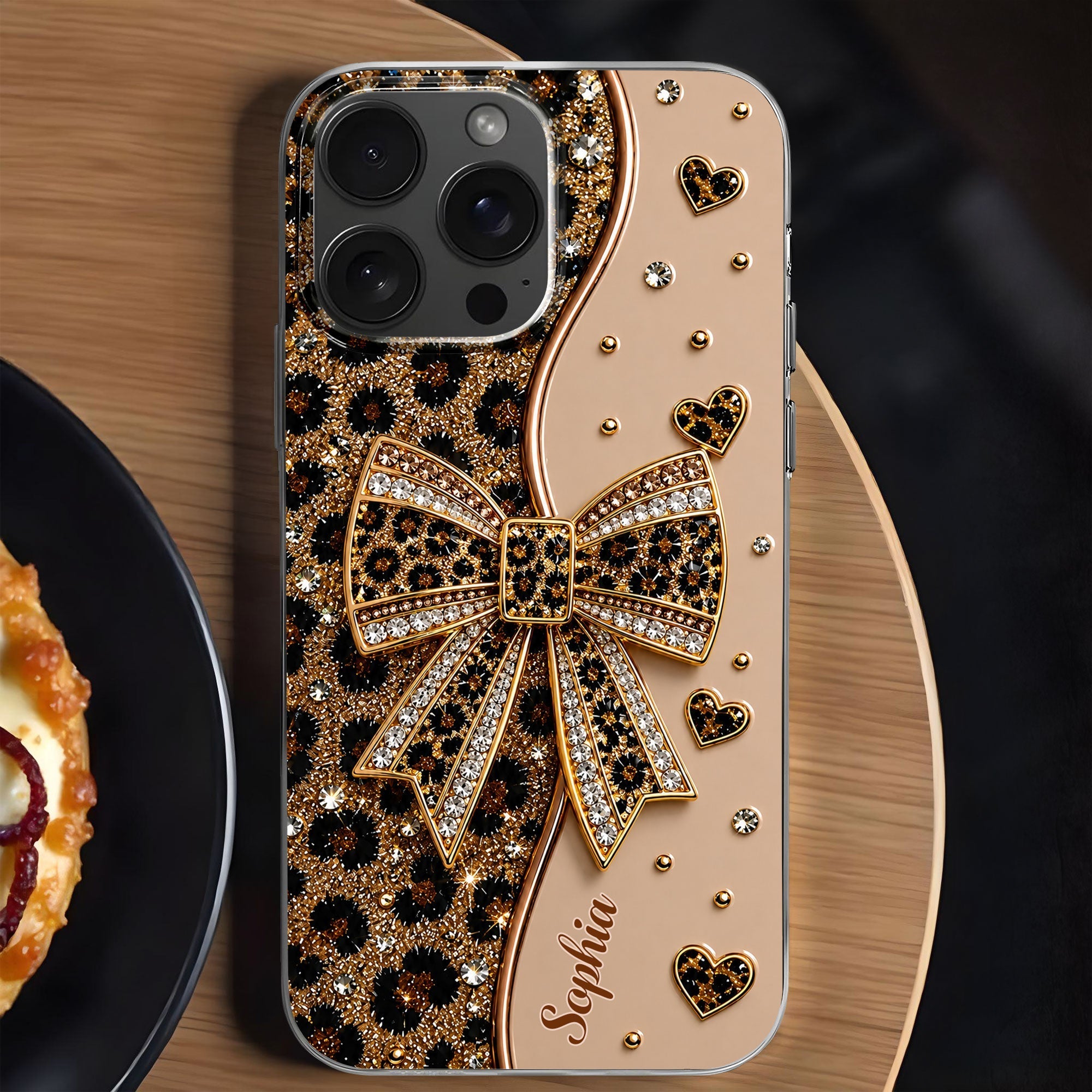Personalized Leopard Print Clear Phone Case Custom Name Gift for Her
