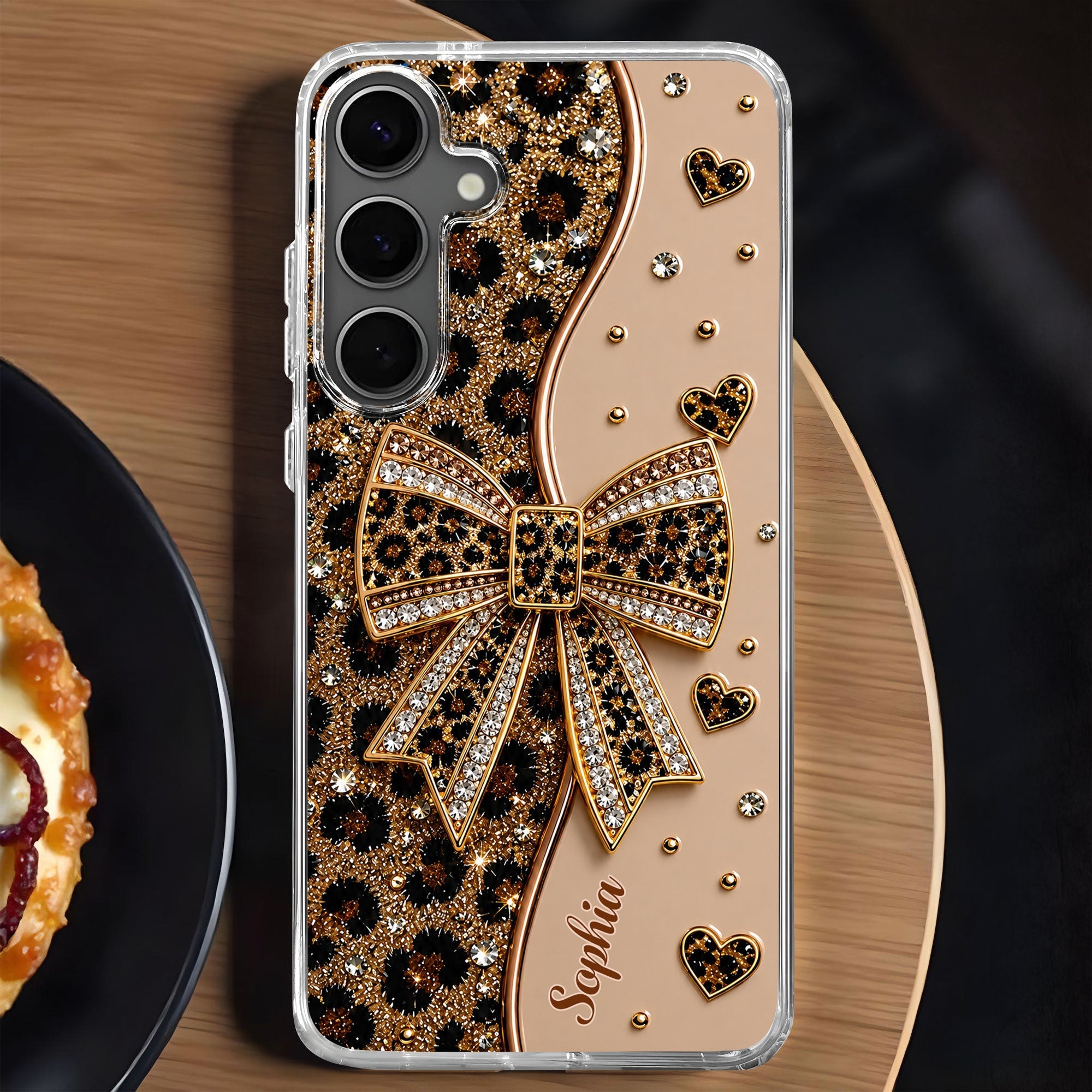 Personalized Leopard Print Clear Phone Case Custom Name Gift for Her