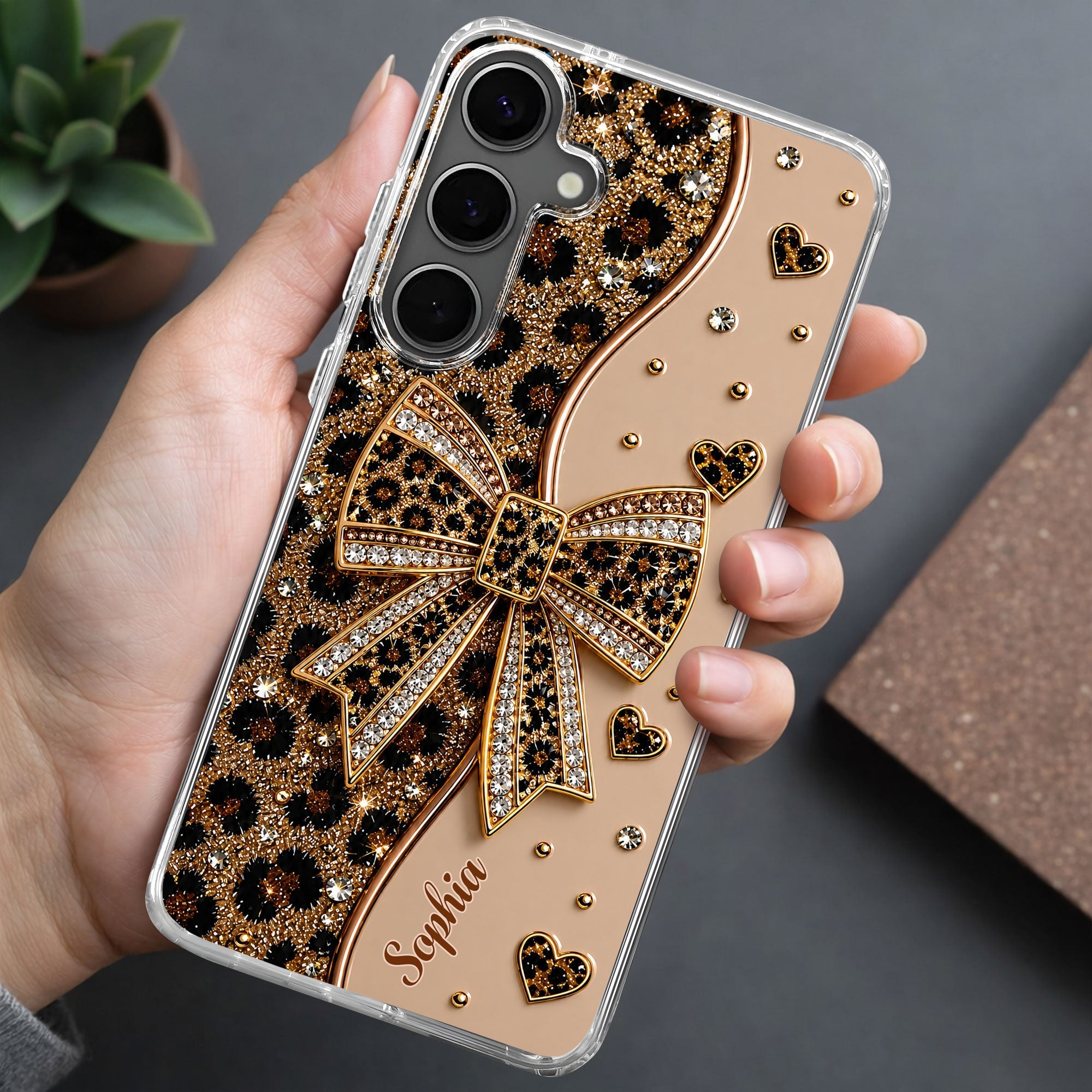Personalized Leopard Print Clear Phone Case Custom Name Gift for Her