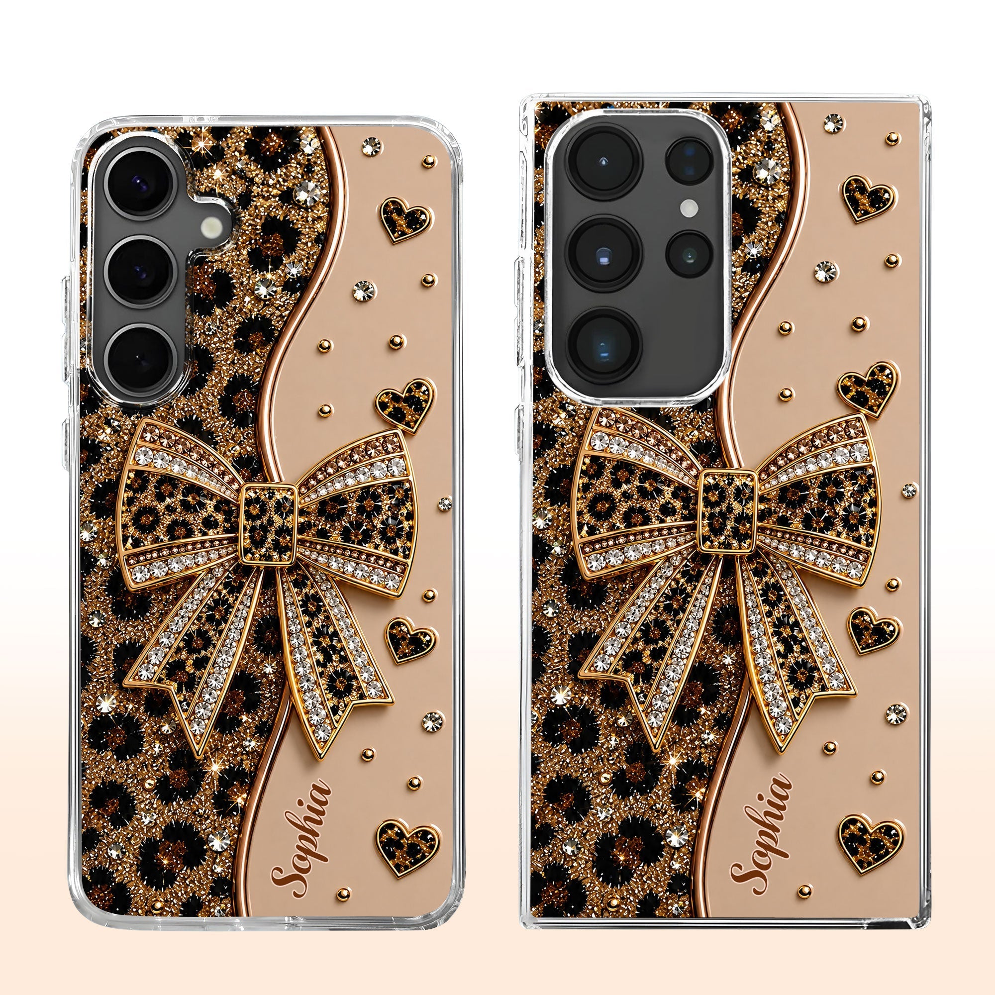 Personalized Leopard Print Clear Phone Case Custom Name Gift for Her
