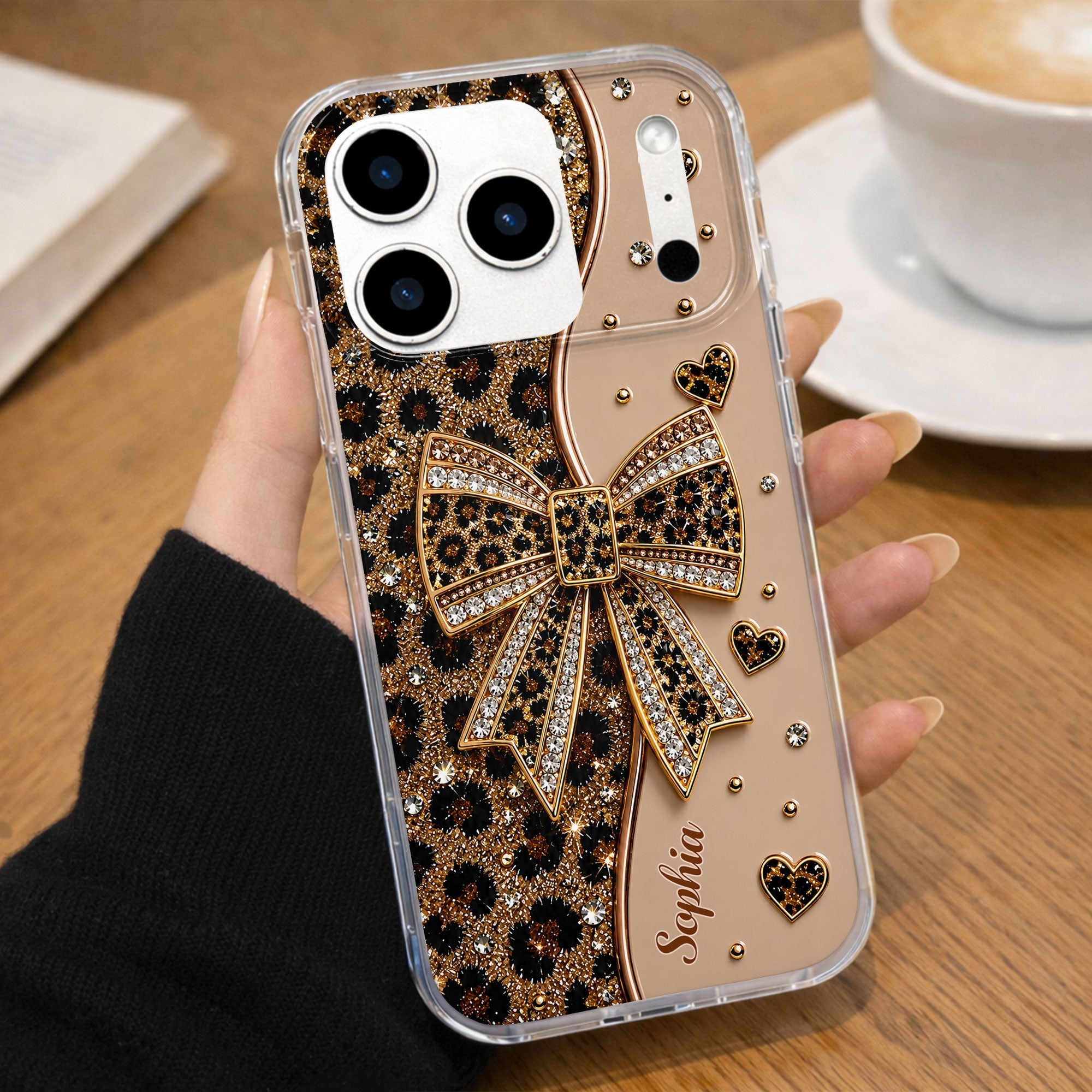 Personalized Leopard Print Clear Phone Case Custom Name Gift for Her