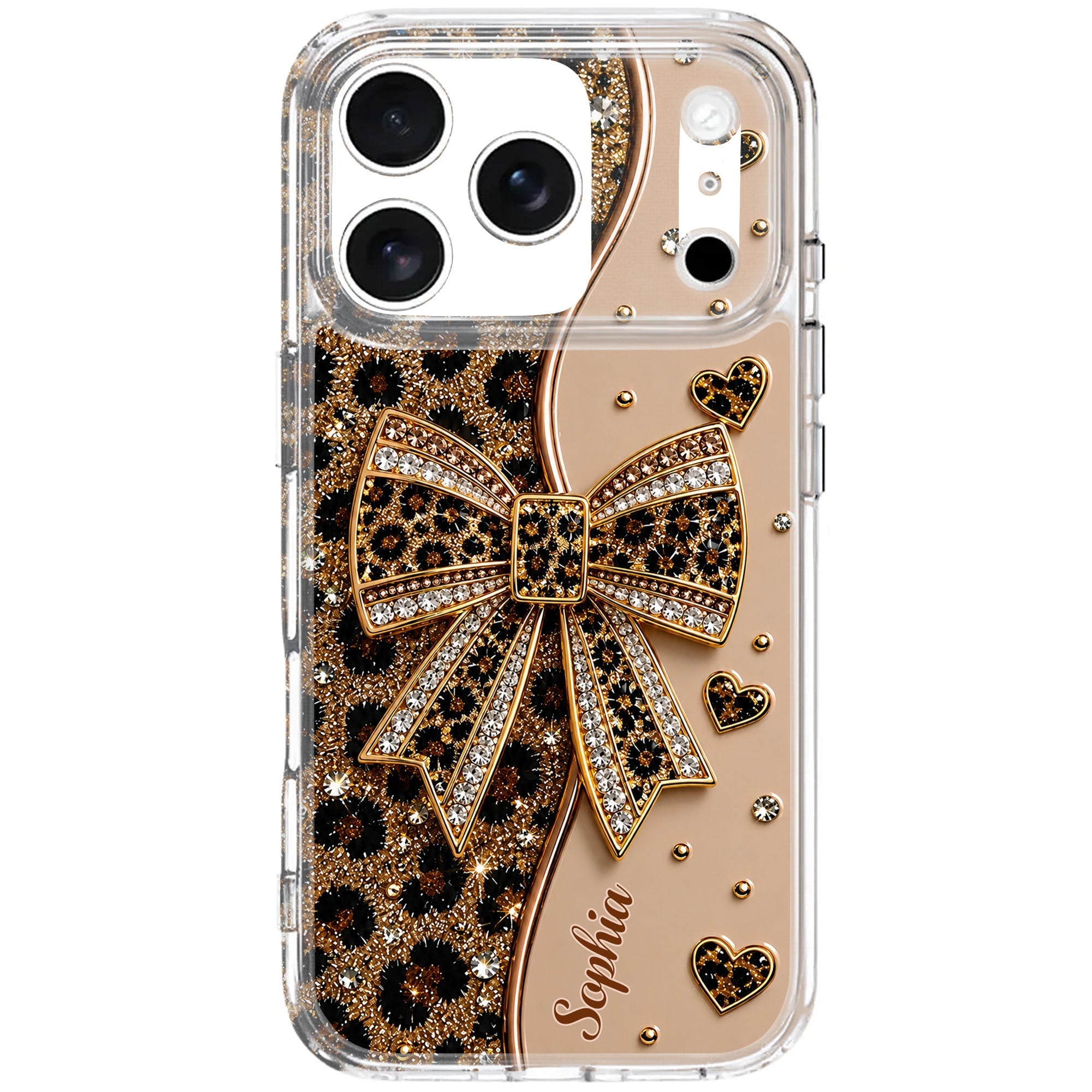 Personalized Leopard Print Clear Phone Case Custom Name Gift for Her