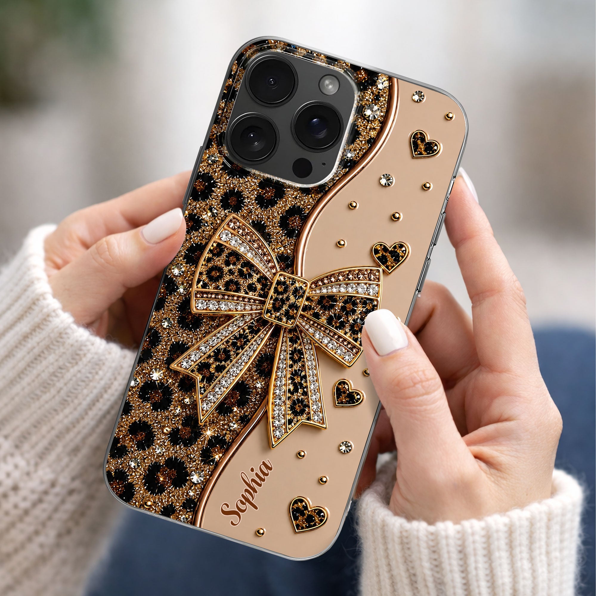 Personalized Leopard Print Clear Phone Case Custom Name Gift for Her