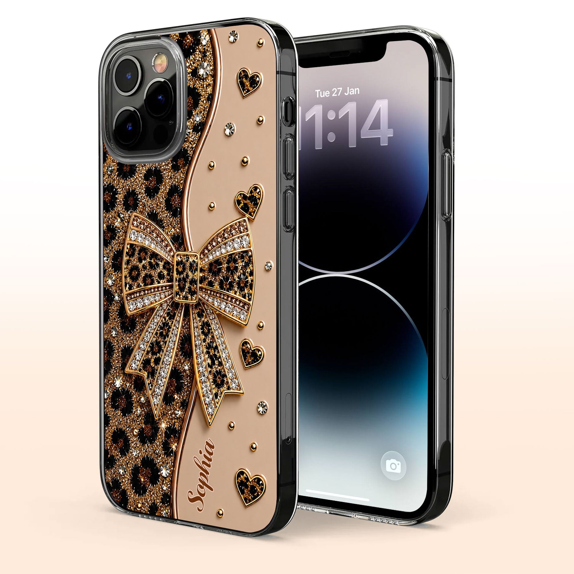 Personalized Leopard Print Clear Phone Case Custom Name Gift for Her