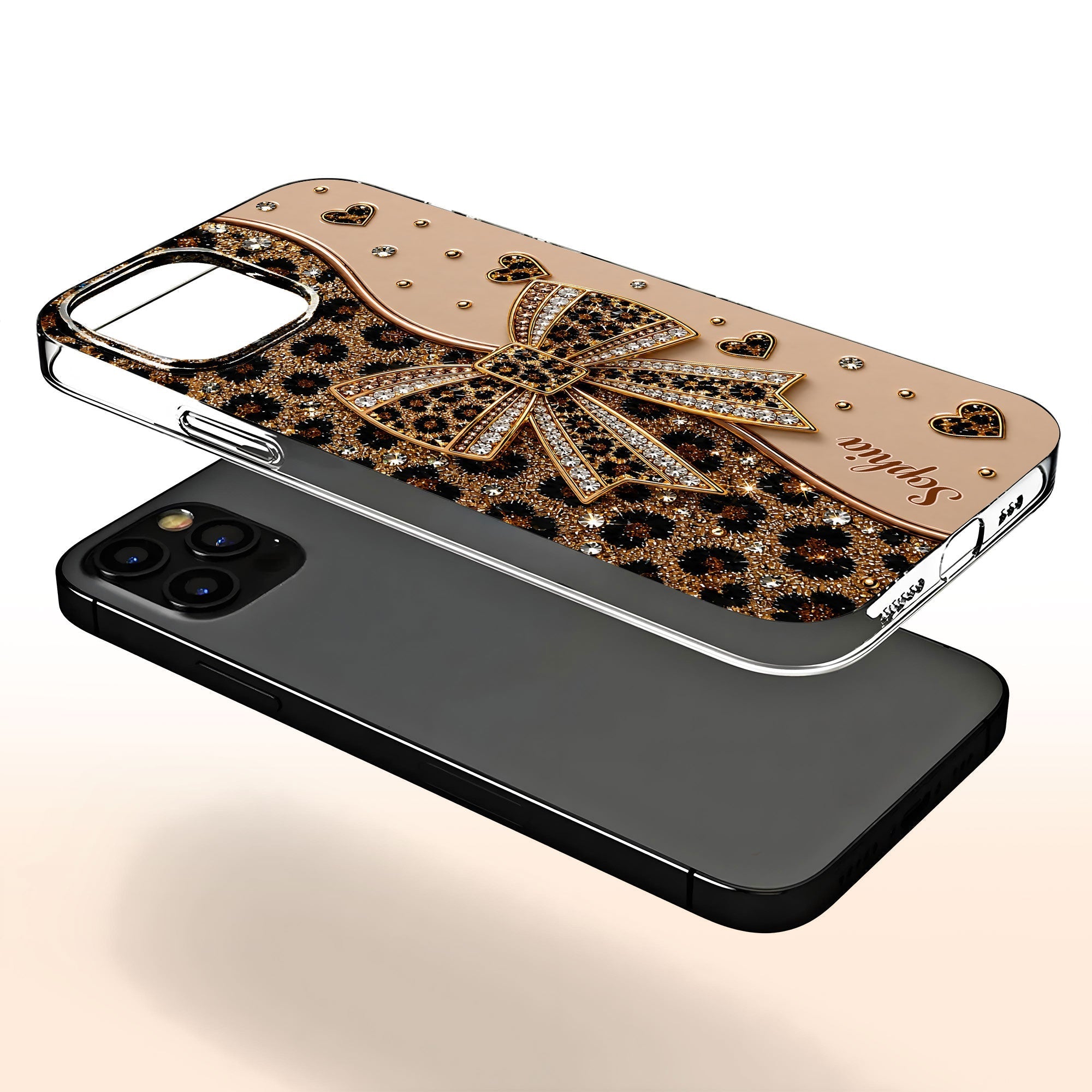 Personalized Leopard Print Clear Phone Case Custom Name Gift for Her