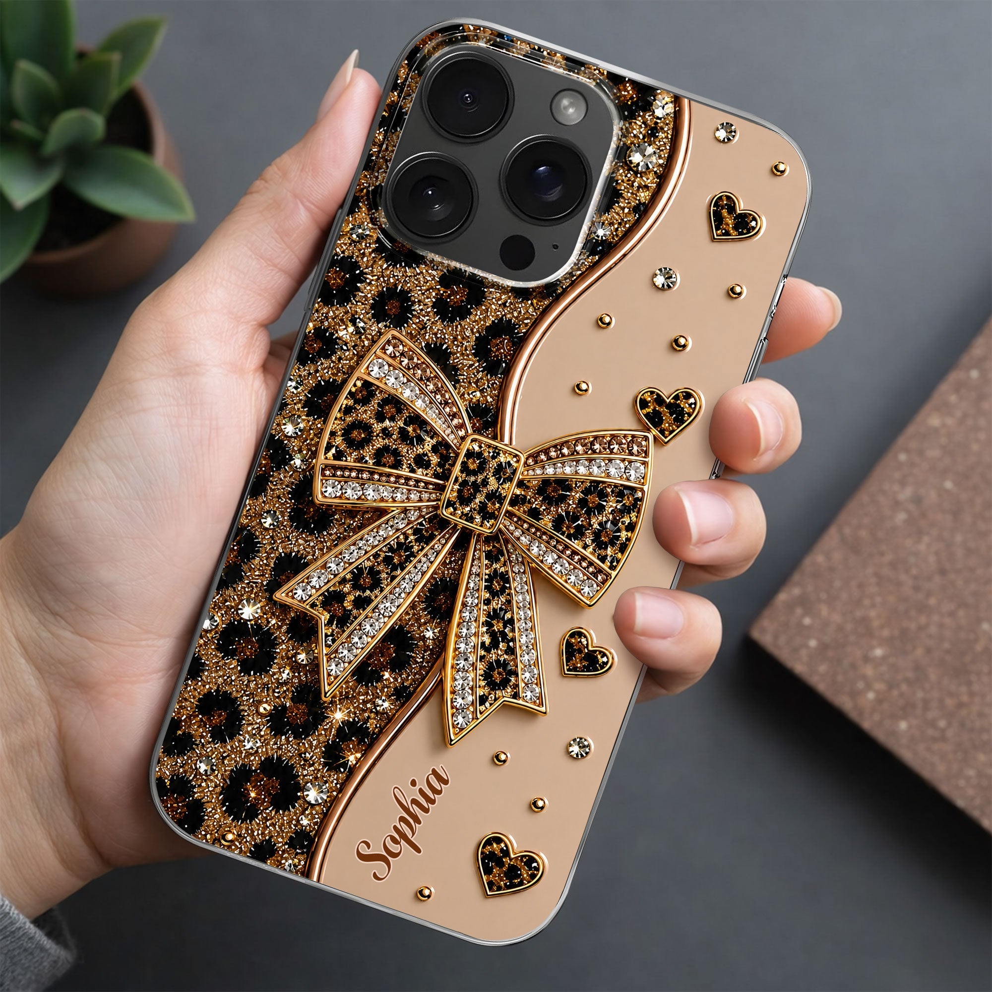 Personalized Leopard Print Clear Phone Case Custom Name Gift for Her