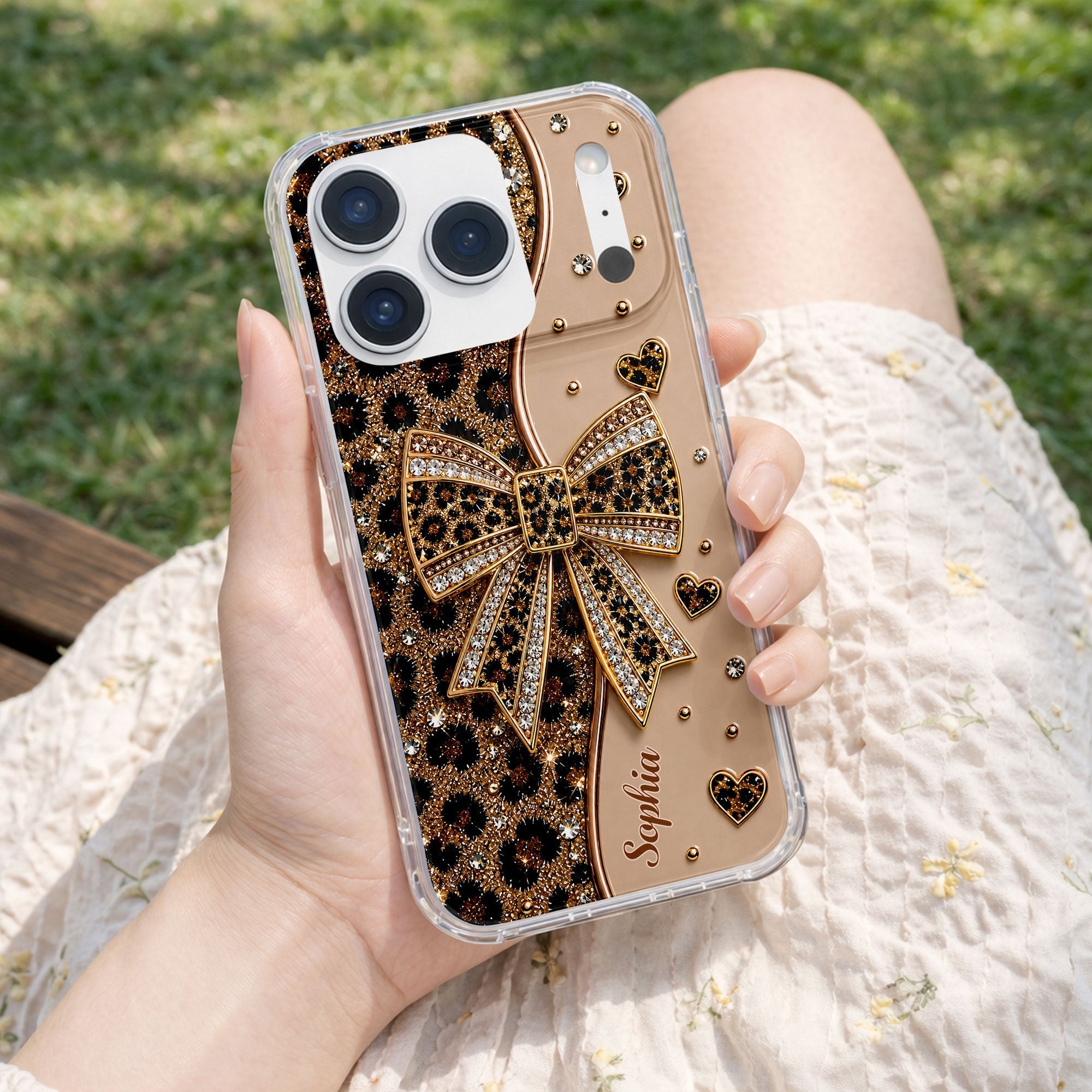 Personalized Leopard Print Clear Phone Case Custom Name Gift for Her
