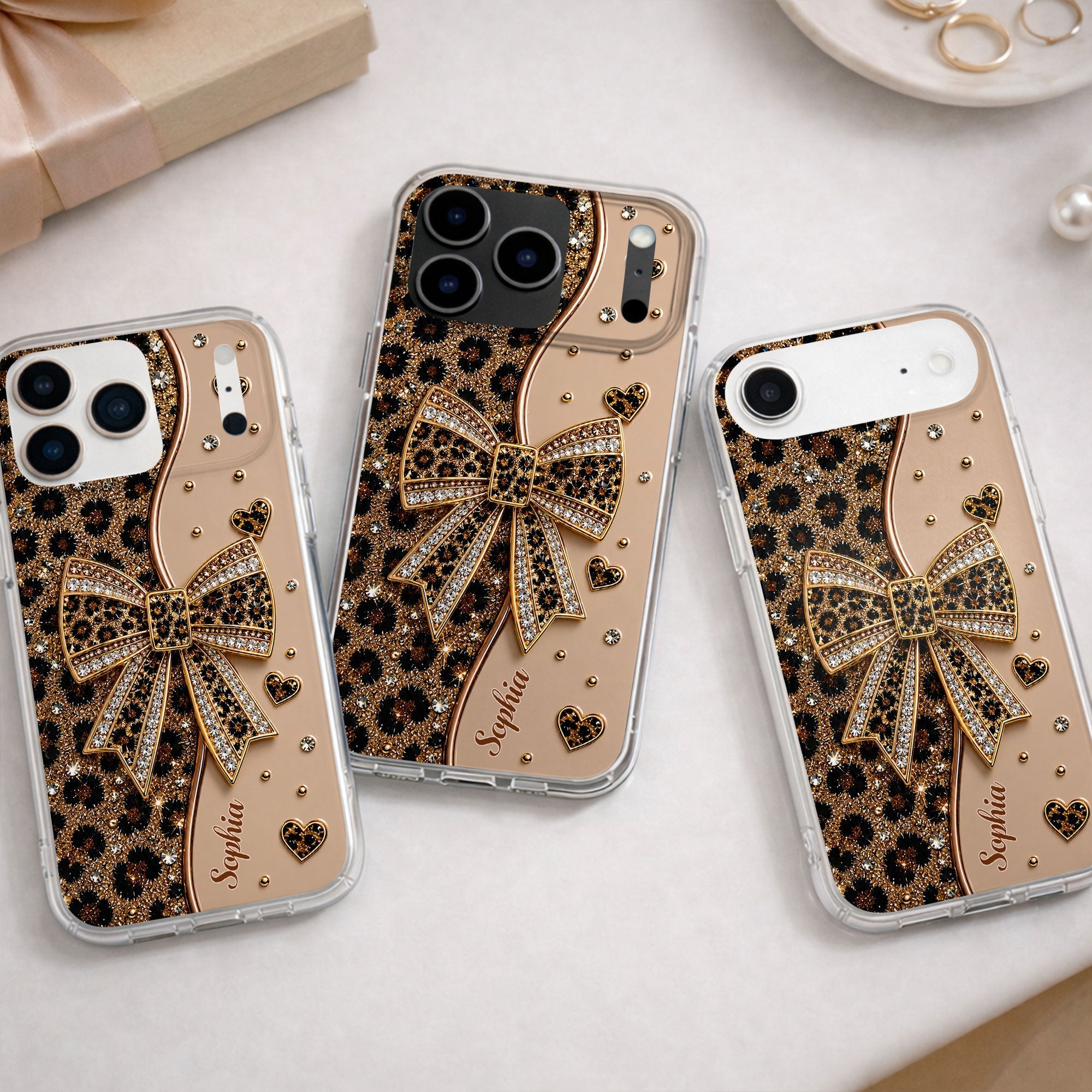 Personalized Leopard Print Clear Phone Case Custom Name Gift for Her