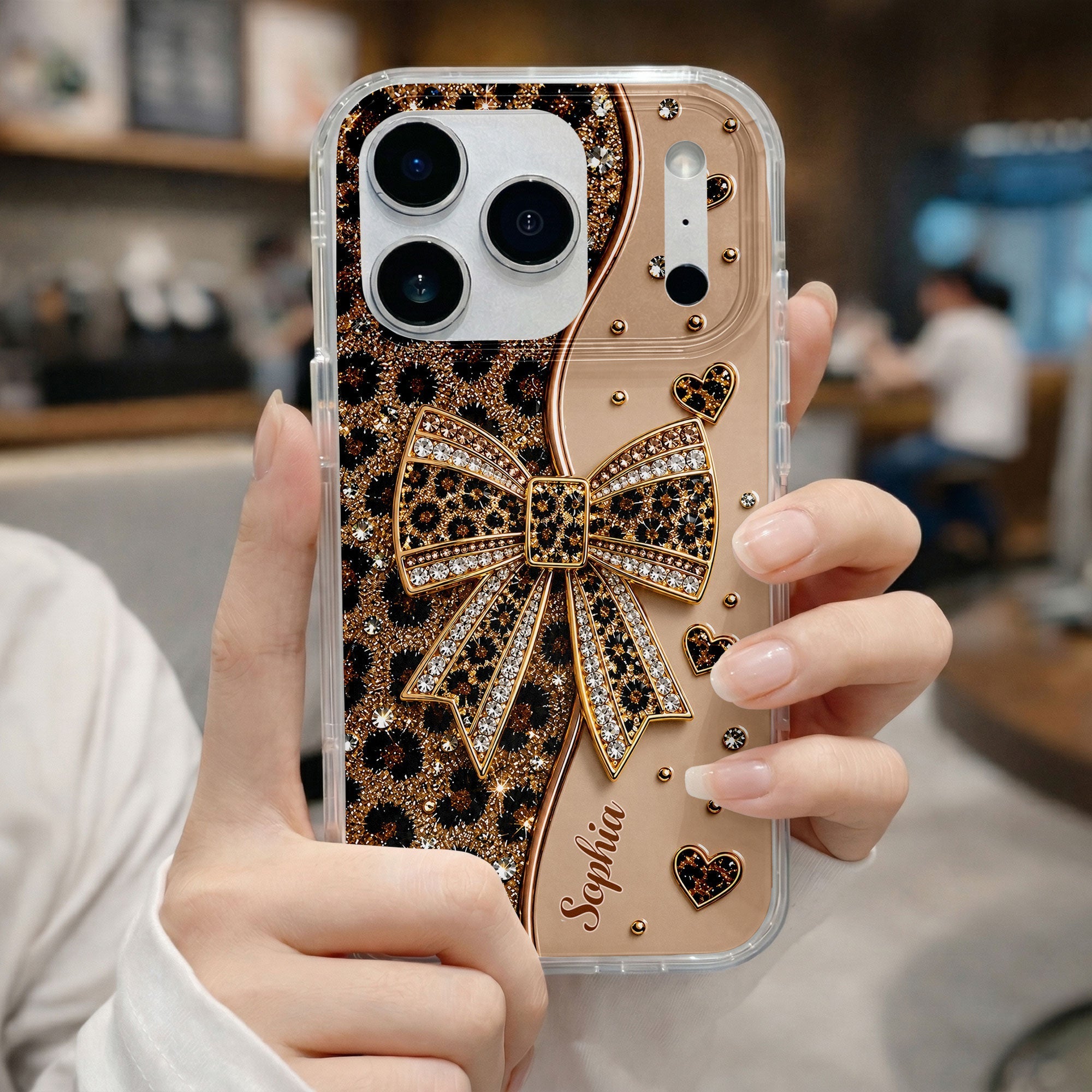 Personalized Leopard Print Clear Phone Case Custom Name Gift for Her