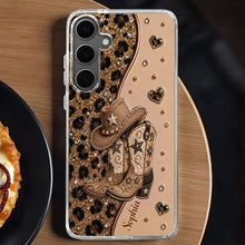 Load image into Gallery viewer, Personalized Clear Phone Case with Cowgirl Boots &amp; Hat Glitter for Her
