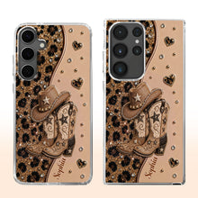 Load image into Gallery viewer, Personalized Clear Phone Case with Cowgirl Boots &amp; Hat Glitter for Her
