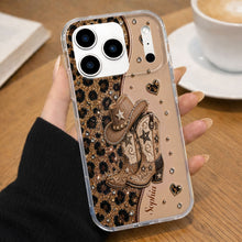 Load image into Gallery viewer, Personalized Clear Phone Case with Cowgirl Boots &amp; Hat Glitter for Her
