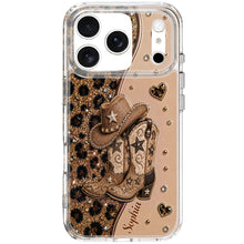 Load image into Gallery viewer, Personalized Clear Phone Case with Cowgirl Boots &amp; Hat Glitter for Her
