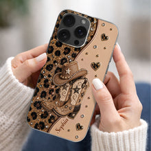 Load image into Gallery viewer, Personalized Clear Phone Case with Cowgirl Boots &amp; Hat Glitter for Her
