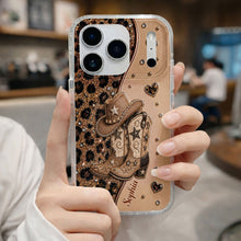 Load image into Gallery viewer, Personalized Clear Phone Case with Cowgirl Boots &amp; Hat Glitter for Her
