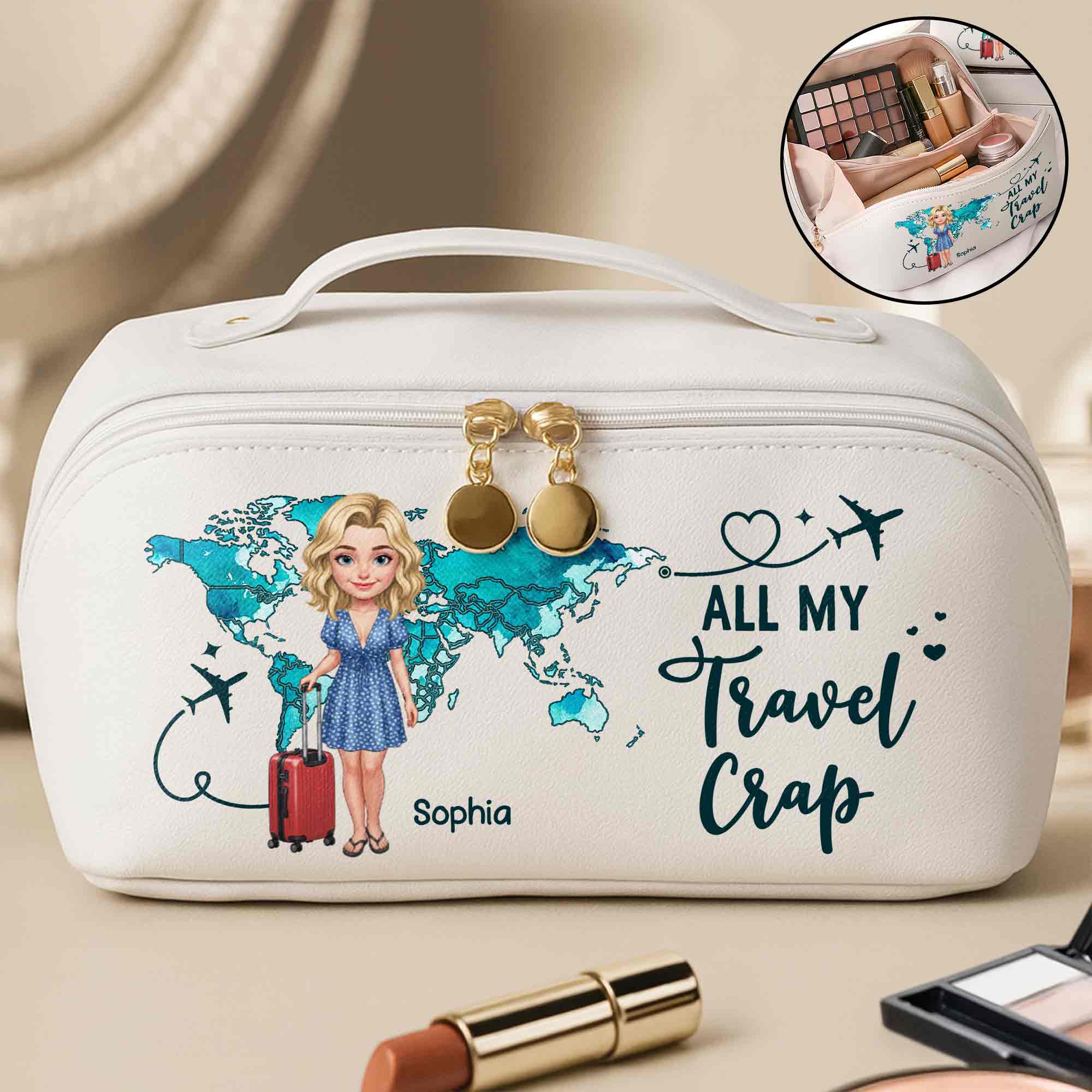 Personalized Faux Leather Makeup Bag Custom Name Gift for Women