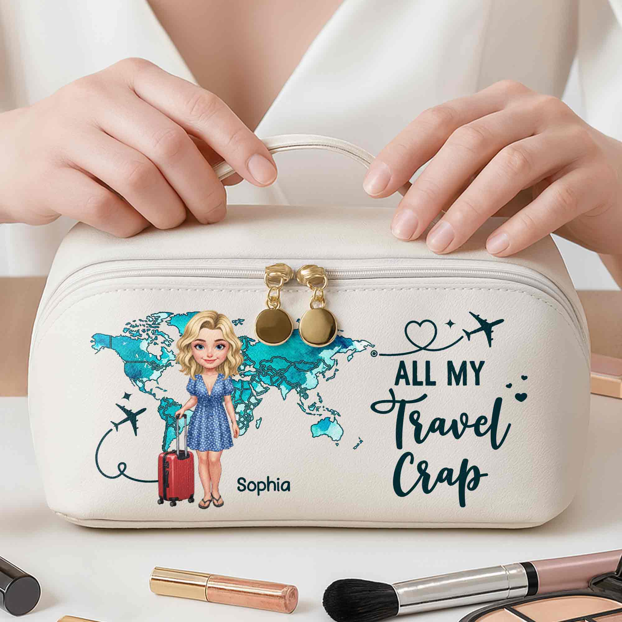 Personalized Faux Leather Makeup Bag Custom Name Gift for Women