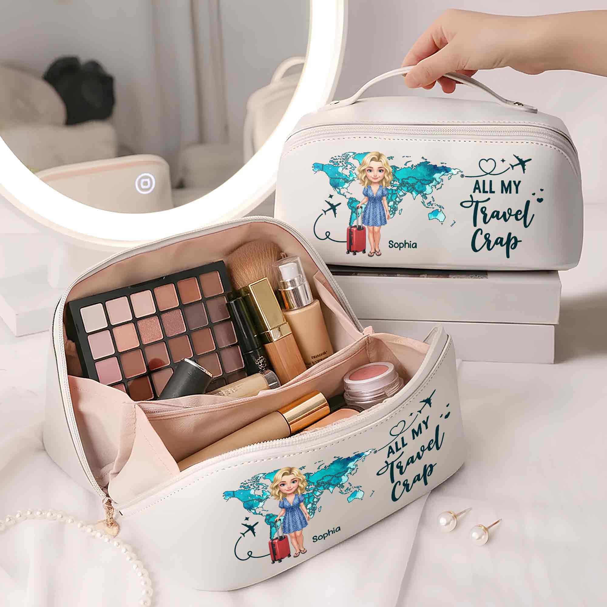 Personalized Faux Leather Makeup Bag Custom Name Gift for Women