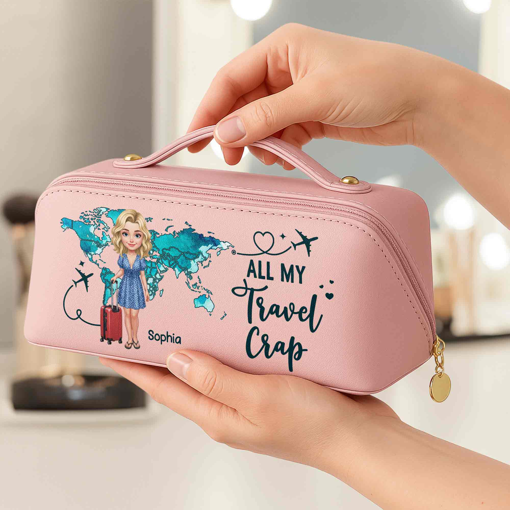 Personalized Faux Leather Makeup Bag Custom Name Gift for Women