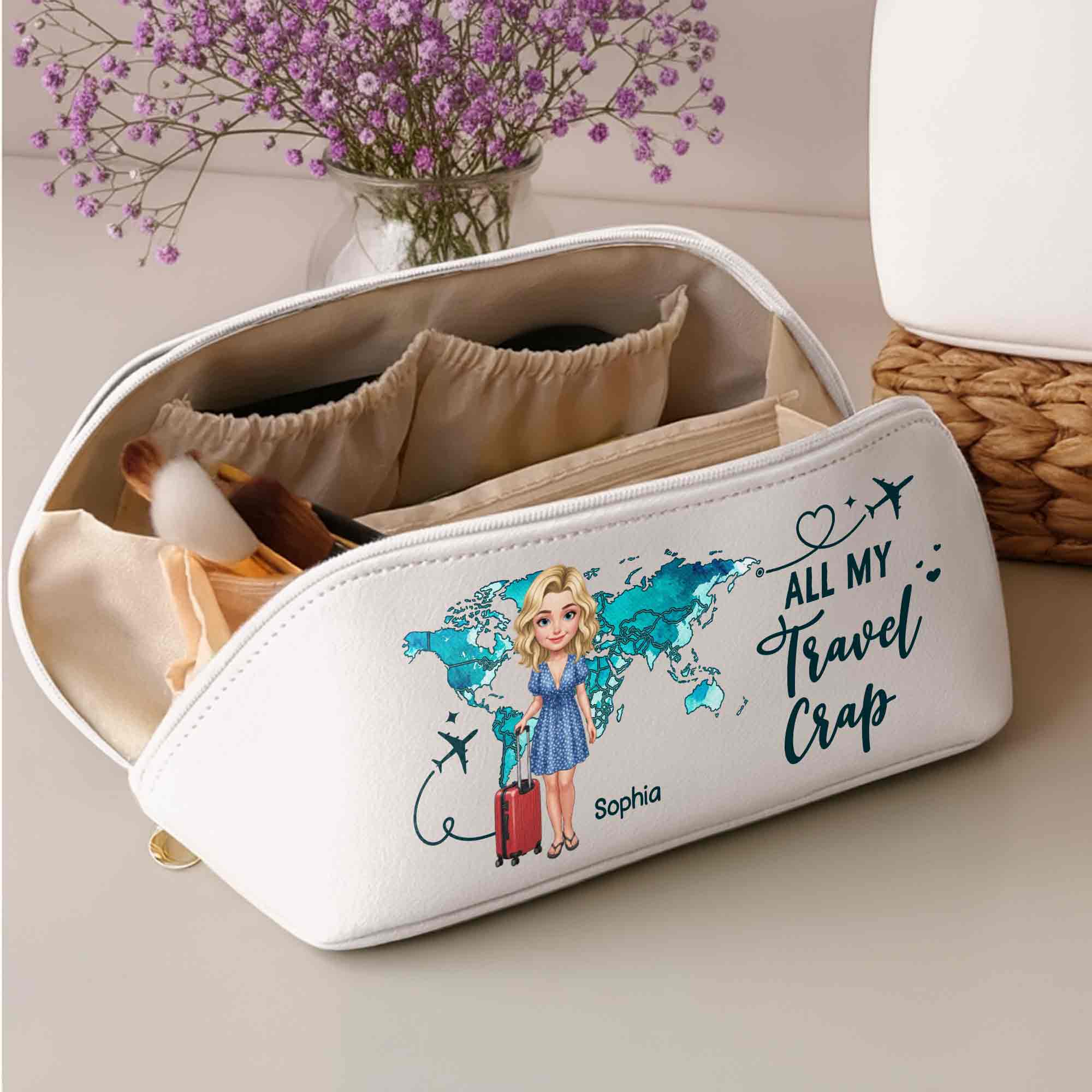 Personalized Faux Leather Makeup Bag Custom Name Gift for Women
